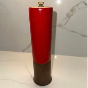 Rare Vintage Wood Pepper Mill Red with Brown Mid Century Modern 1950’s